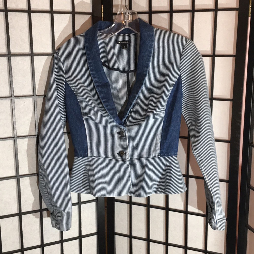 I ❤️ Ronson Seersucker Denim Stripped Jacket Sz XS